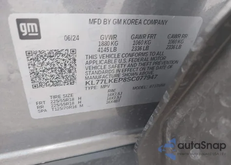 2025 Chevrolet Trax Fwd Activ z USA, uszkodzony, nr VIN KL77LKEP8SC077947